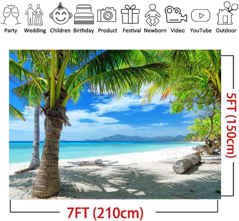 LTLYH 7x5ft Tropical Summer Beach Photography Backdrops Hawaiian Luau Party Blue Sky Sea Background for Outdoor Photo Props 006 - Image 4